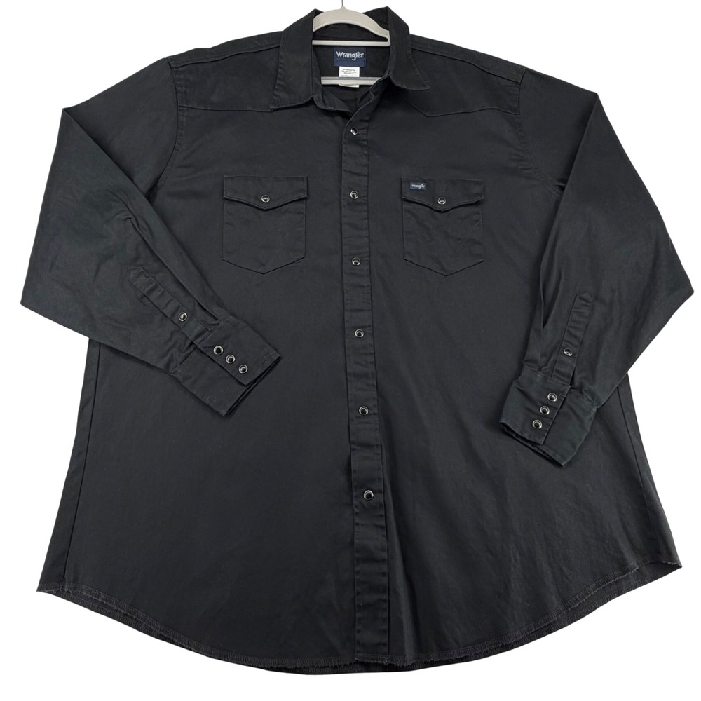 Wrangler Brushpopper Western Pearl Snap Shirt 3XT Tall Black 100% Cotton Canvas